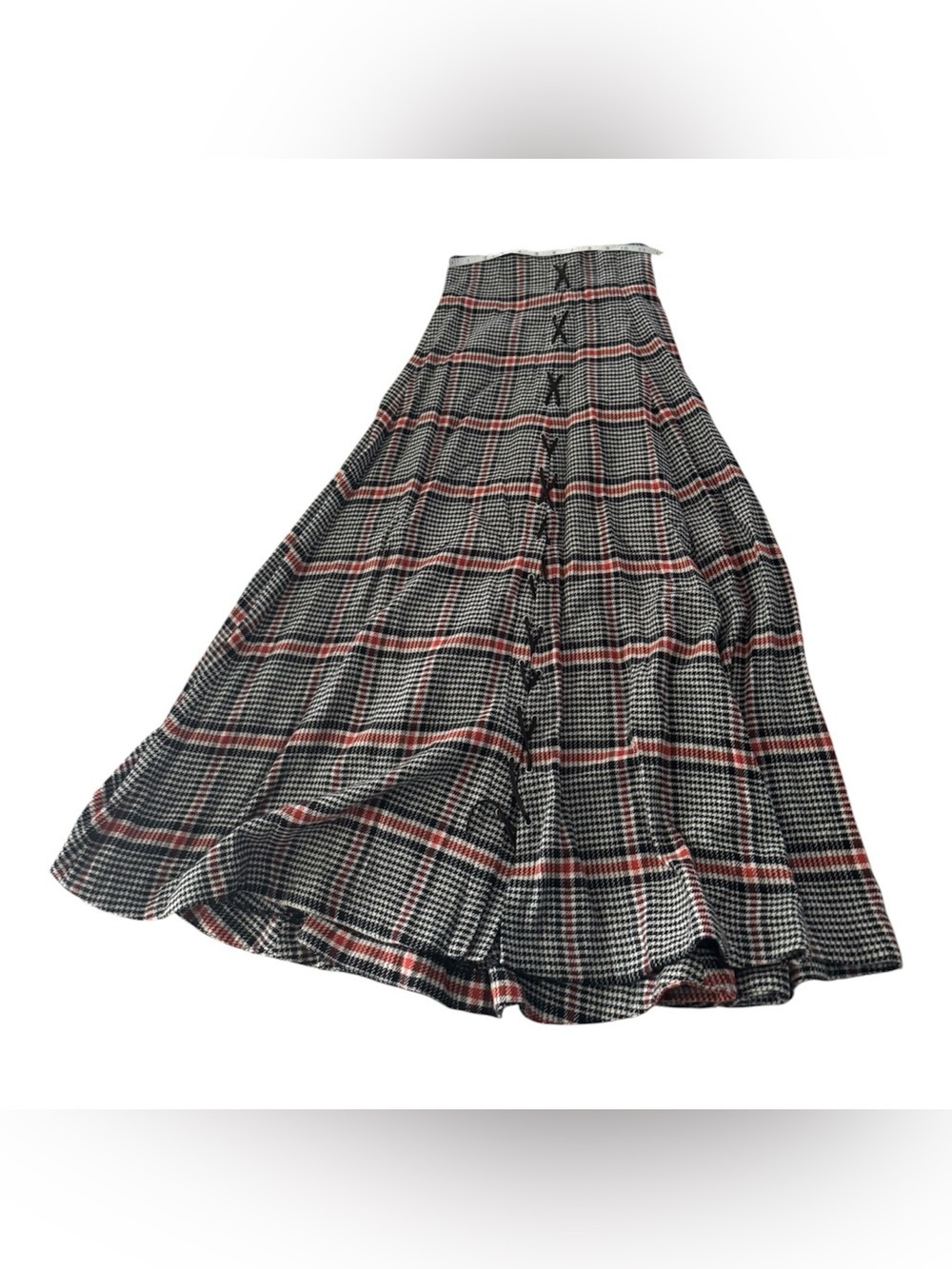 SNIDEL Plaid A-Line Skirt Side Lace Up | Size 0 | Black Orangish White - Picture 5 of 5